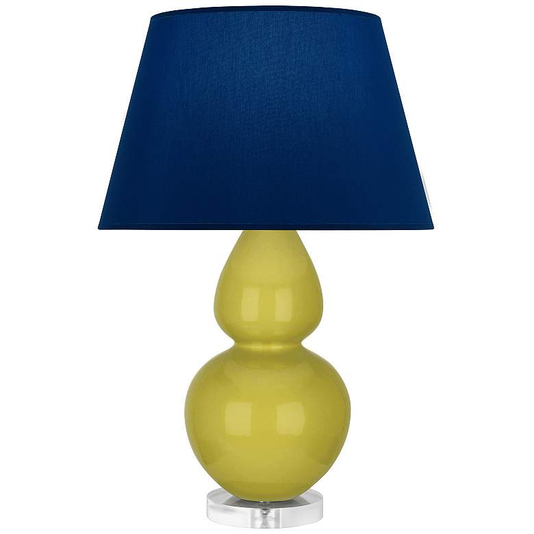 Image 1 Double Gourd 30"H Citron And Lucite Table Lamp w/ Navy And Gray Shade