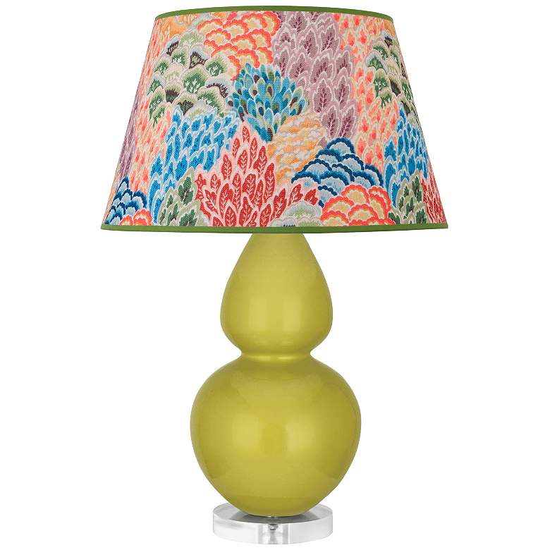Image 1 Double Gourd 30"H Citron And Lucite Table Lamp w/ Spring Floral Shade