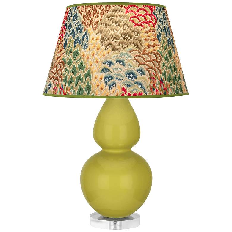 Image 1 Double Gourd 30"H Citron And Lucite Table Lamp With Fall Floral Shade