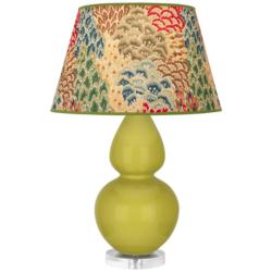 Double Gourd 30"H Citron And Lucite Table Lamp With Fall Floral Shade