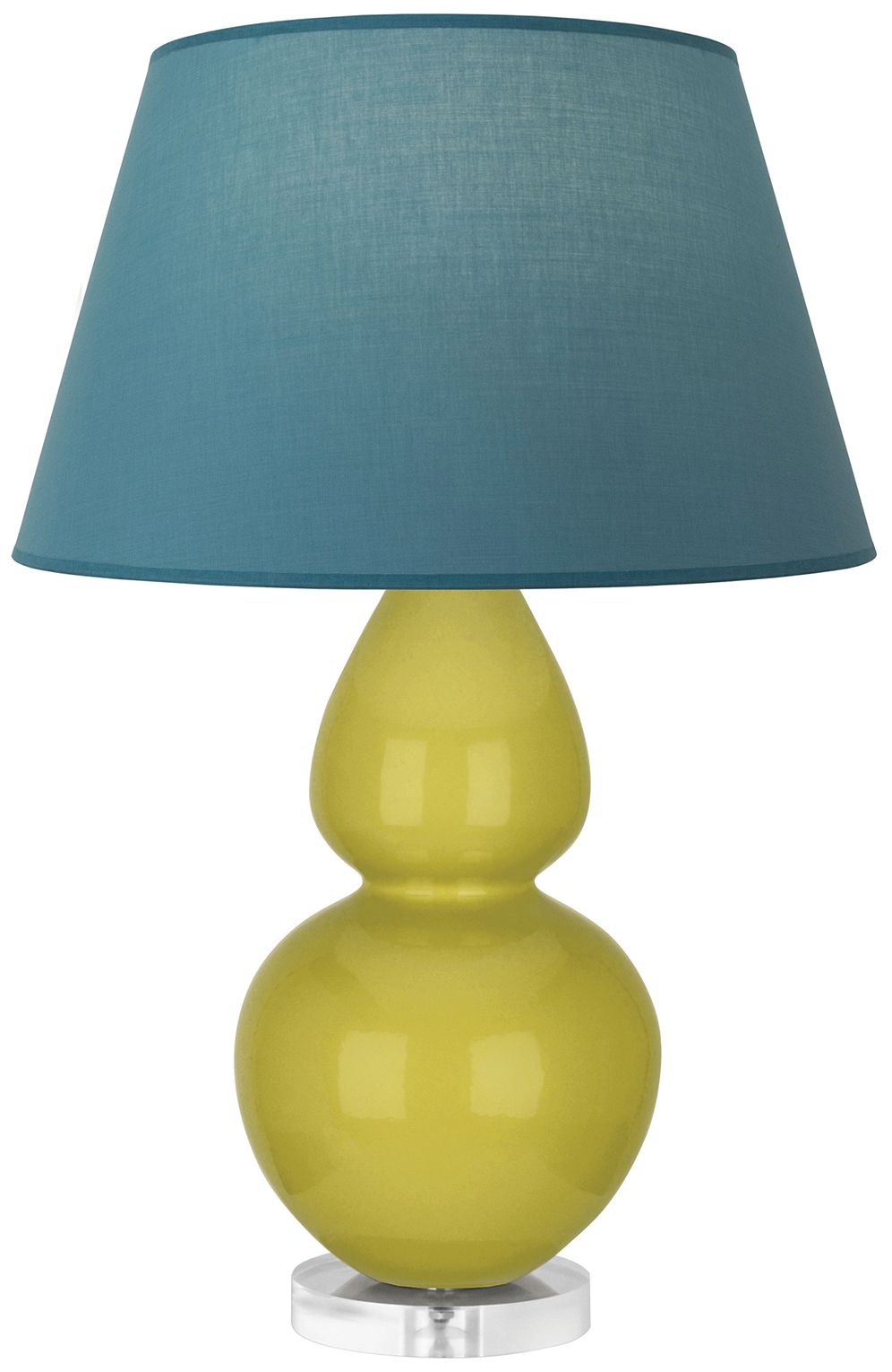 Double Gourd 30"H Citron & Lucite Lamp w/ Bright Blue & Gray Made to Order