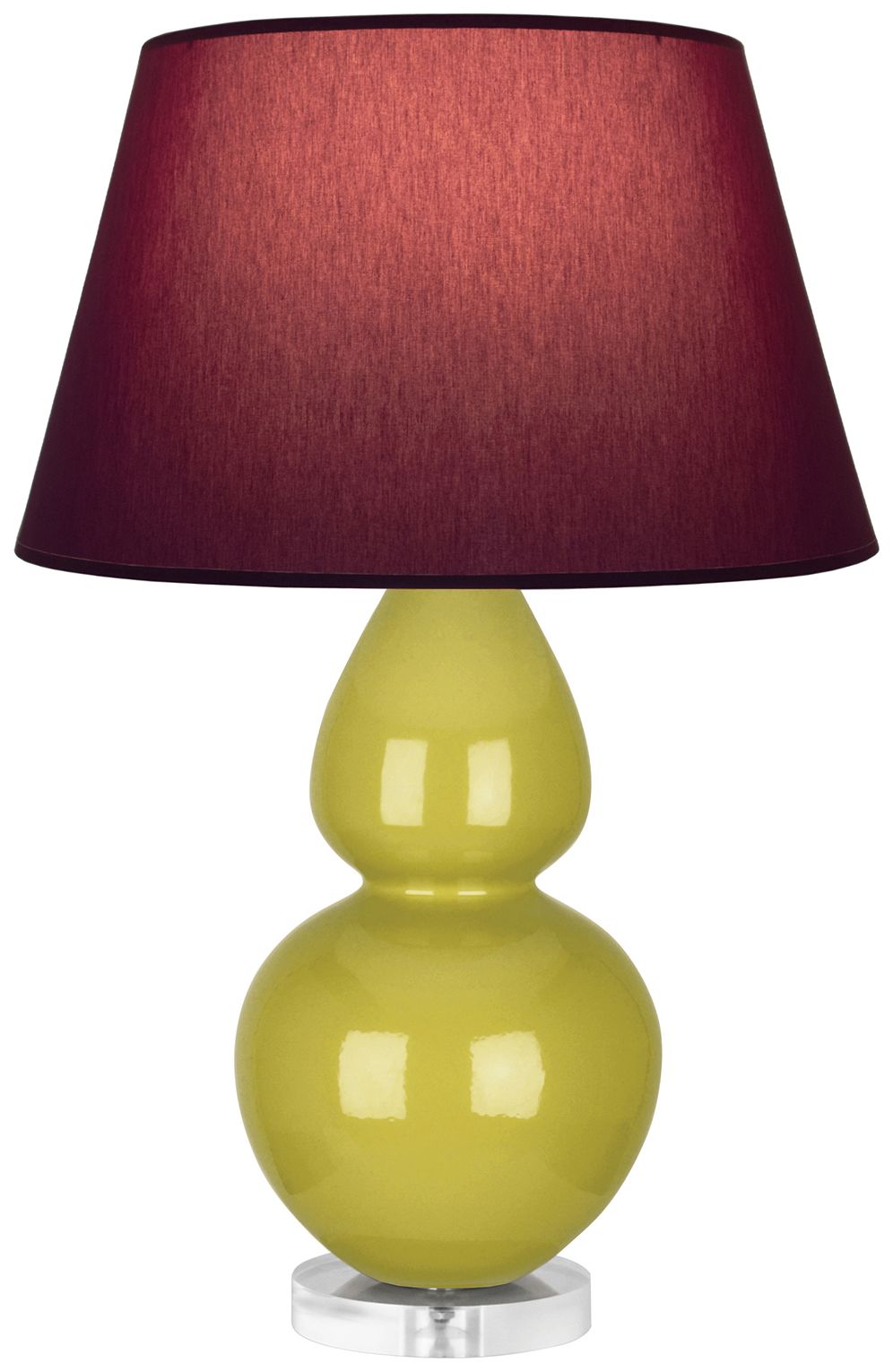Double Gourd 30"H Citron & Lucite Lamp w/ Plum & Lavender Made to Order