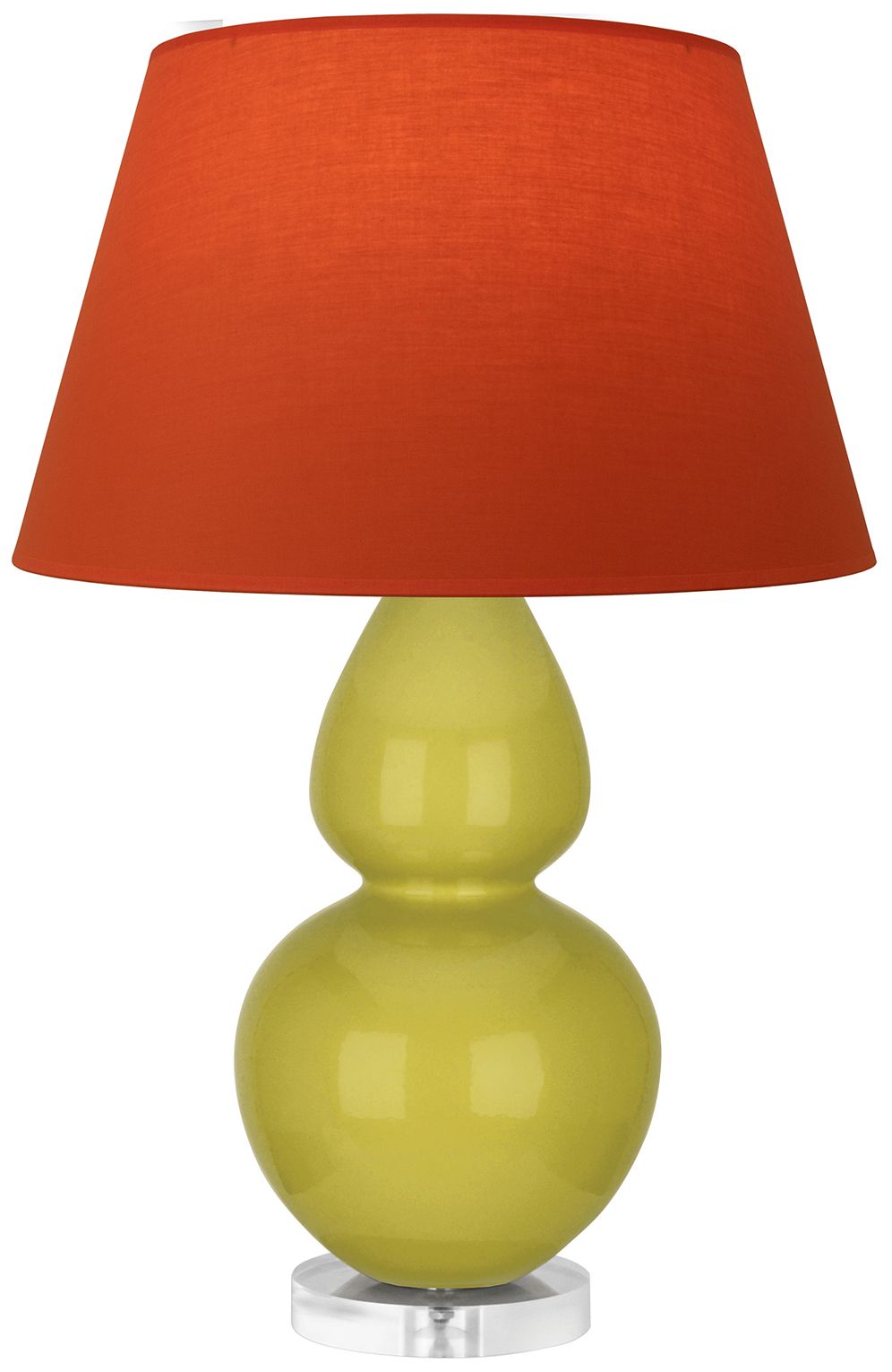 Double Gourd 30"H Citron & Lucite Lamp w/ Tangerine & Taupe Made to Order