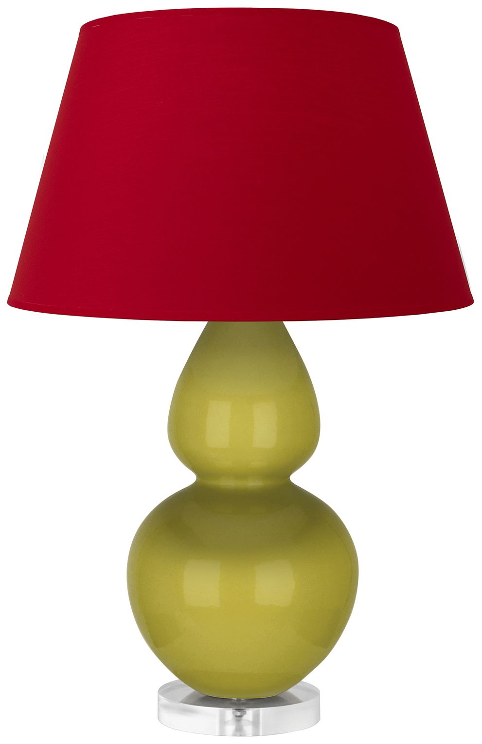 Double Gourd 30"H Citron & Lucite Table Lamp w/ Black & Red Made to Order