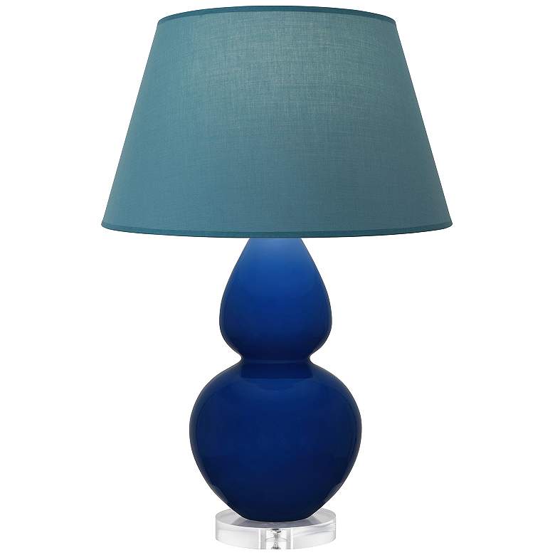 Image 1 Double Gourd 30"H Cobalt And Lucite Lamp w/ Bright Blue And Gray Shade