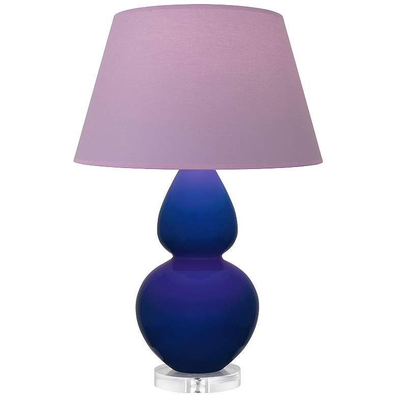 Image 1 Double Gourd 30"H Cobalt And Lucite Lamp w/ Lavender And Plum Shade