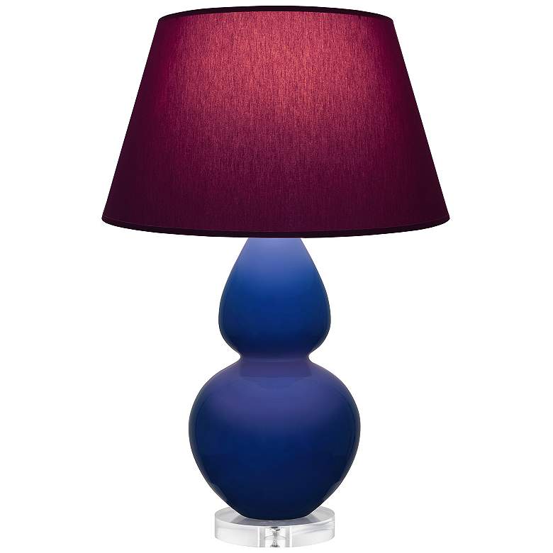 Image 1 Double Gourd 30"H Cobalt And Lucite Lamp w/ Plum And Lavender Shade