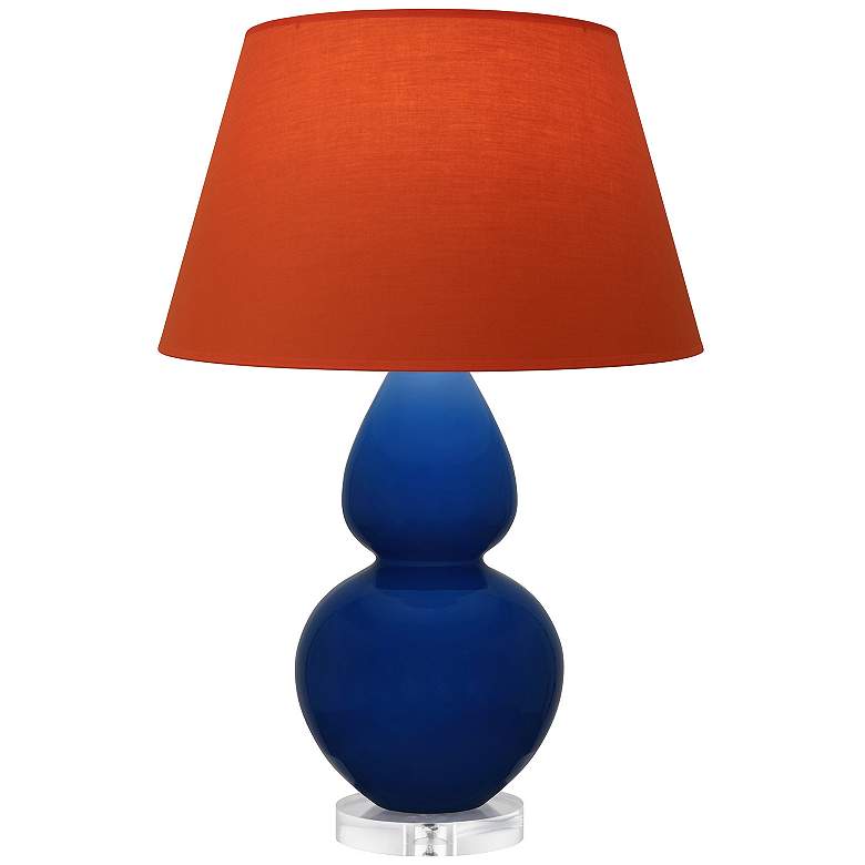 Image 1 Double Gourd 30"H Cobalt And Lucite Lamp w/ Tangerine And Taupe Shade
