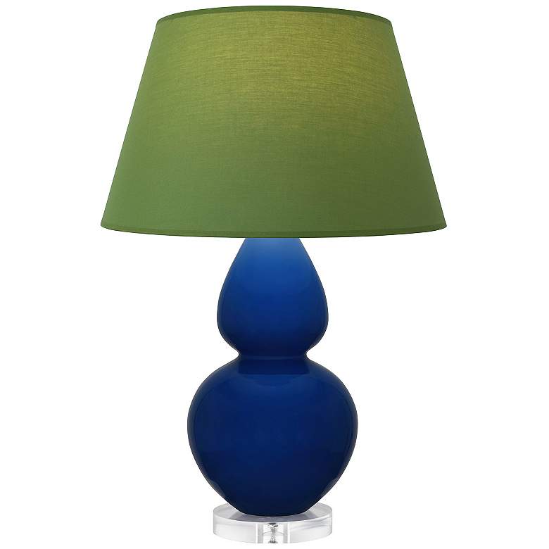 Image 1 Double Gourd 30"H Cobalt And Lucite Lamp w/ Tea Green And Taupe Shade
