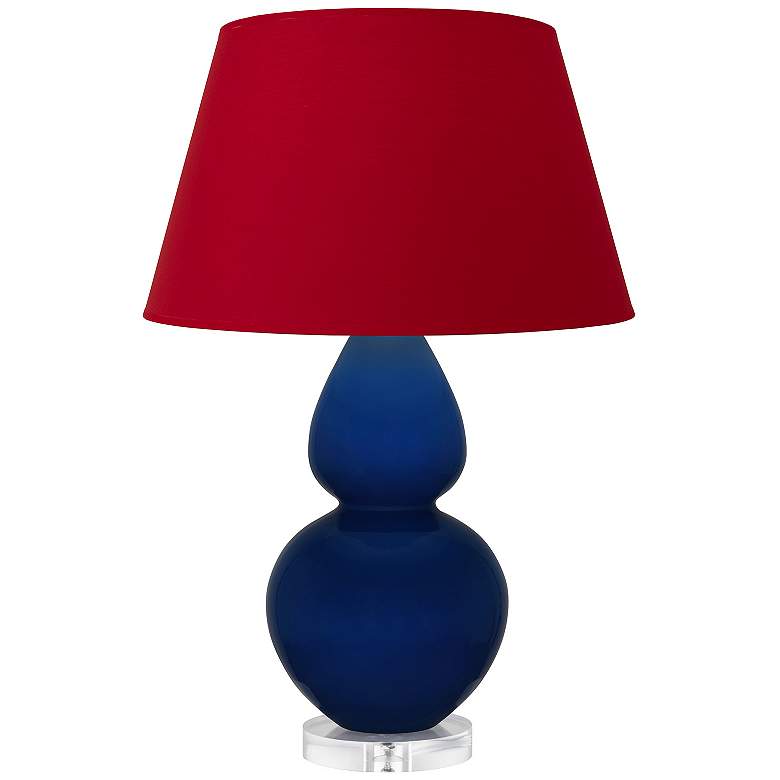 Image 1 Double Gourd 30"H Cobalt And Lucite Table Lamp w/ Black And Red Shade
