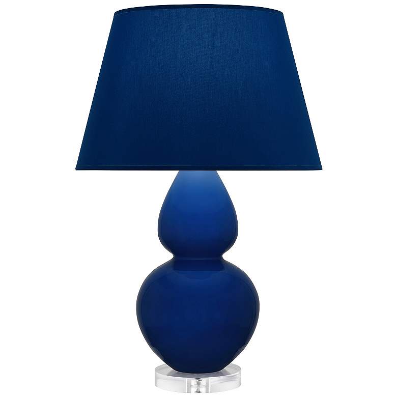 Image 1 Double Gourd 30"H Cobalt And Lucite Table Lamp w/ Navy And Gray Shade
