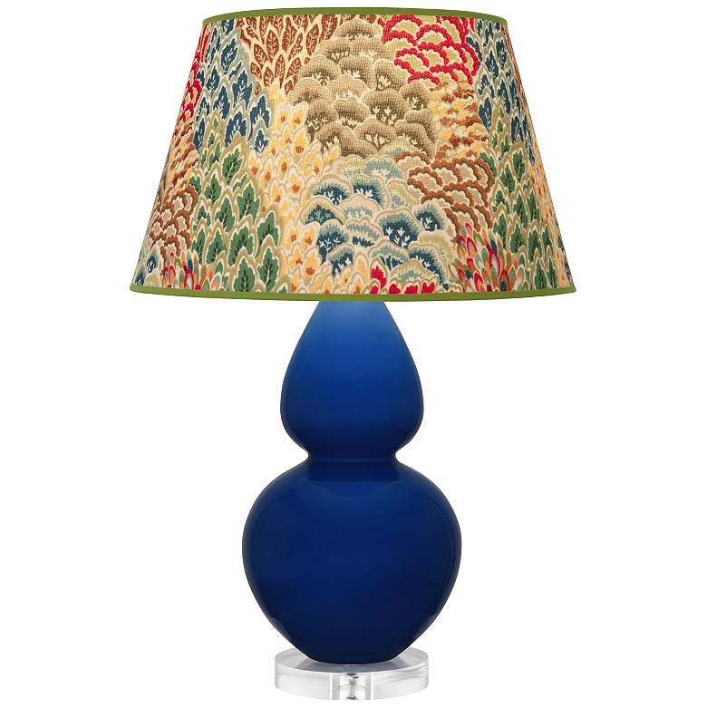 Image 1 Double Gourd 30"H Cobalt And Lucite Table Lamp With Fall Floral Shade