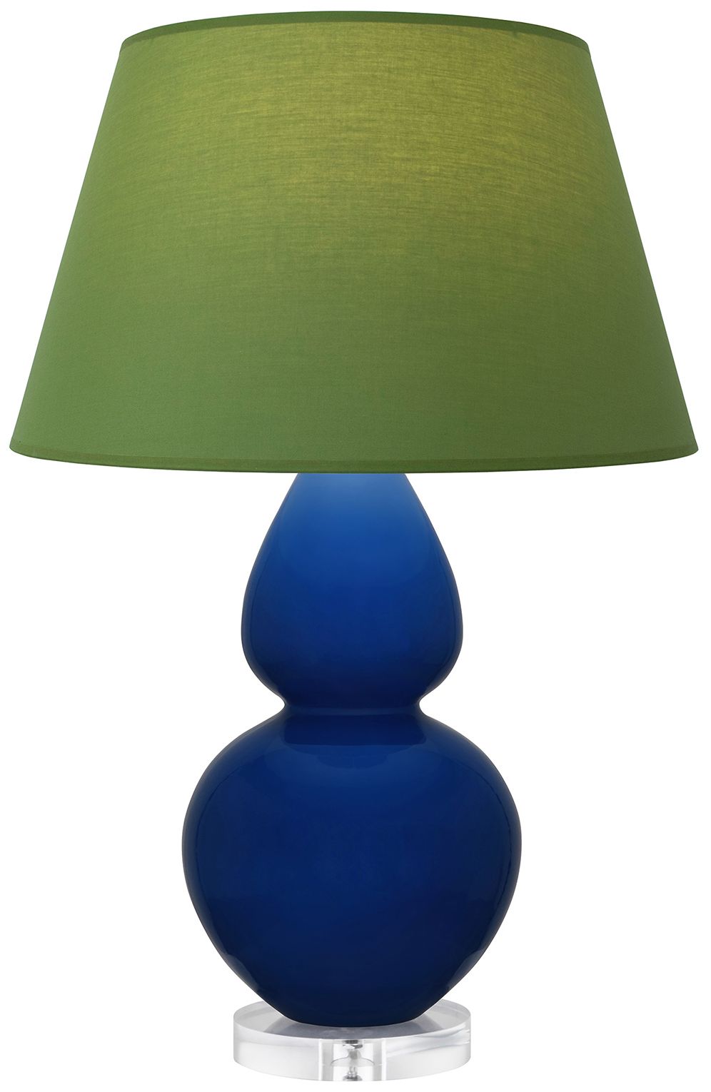 Double Gourd 30"H Cobalt & Lucite Lamp w/ Tea Green & Taupe Made to Order