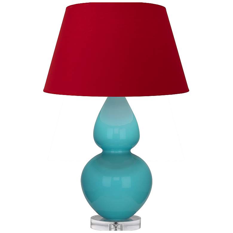 Image 1 Double Gourd 30"H Egg Blue And Lucite Lamp w/ Black And Red Shade