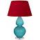 Double Gourd 30"H Egg Blue And Lucite Lamp w/ Black And Red Shade