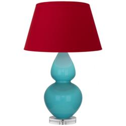 Double Gourd 30"H Egg Blue And Lucite Lamp w/ Black And Red Shade