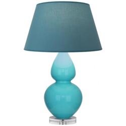 Double Gourd 30"H Egg Blue And Lucite Lamp w/ Bright Blue And Gray Shade