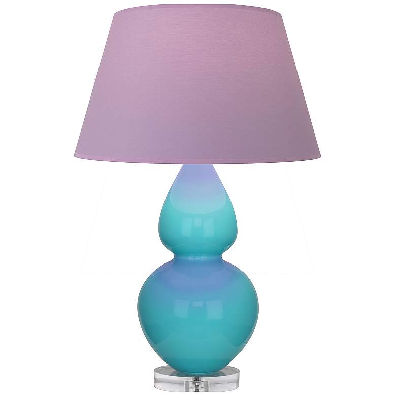 Image 1 Double Gourd 30"H Egg Blue And Lucite Lamp w/ Lavender And Plum Shade