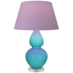 Double Gourd 30"H Egg Blue And Lucite Lamp w/ Lavender And Plum Shade