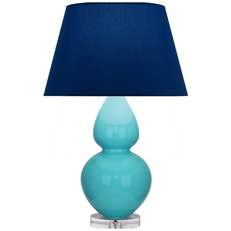 Image 1 Double Gourd 30"H Egg Blue And Lucite Lamp w/ Navy And Gray Shade