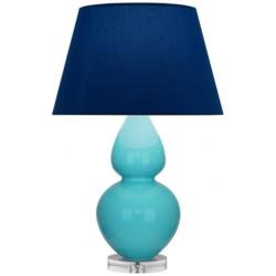 Double Gourd 30"H Egg Blue And Lucite Lamp w/ Navy And Gray Shade