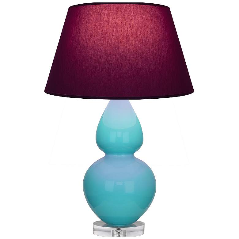 Image 1 Double Gourd 30"H Egg Blue And Lucite Lamp w/ Plum And Lavender Shade