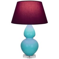 Double Gourd 30"H Egg Blue And Lucite Lamp w/ Plum And Lavender Shade
