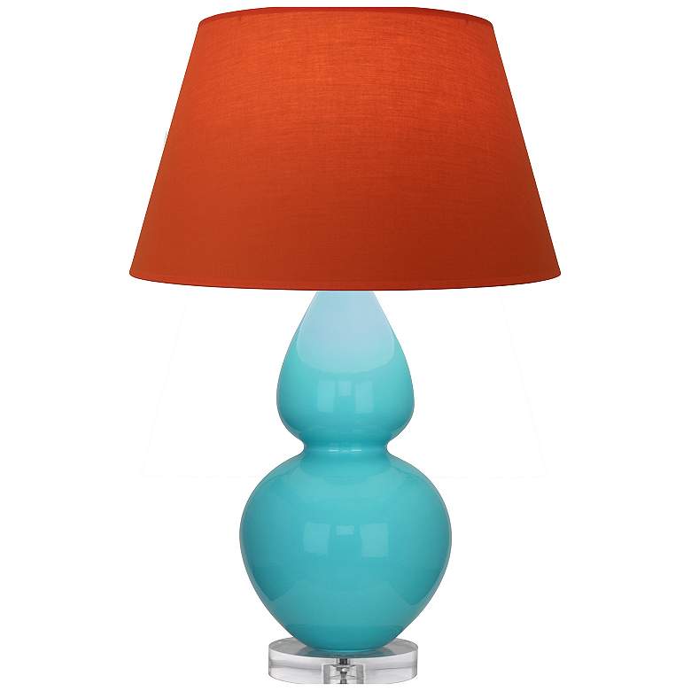 Image 1 Double Gourd 30"H Egg Blue And Lucite Lamp w/ Tangerine And Taupe Shade