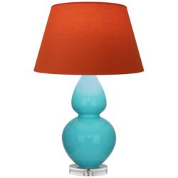 Double Gourd 30"H Egg Blue And Lucite Lamp w/ Tangerine And Taupe Shade