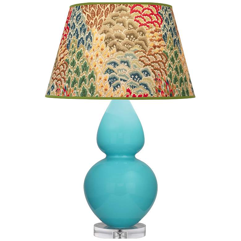 Image 1 Double Gourd 30"H Egg Blue And Lucite Table Lamp w/ Fall Floral Shade