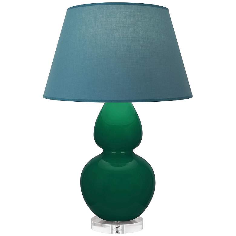 Image 1 Double Gourd 30"H Jungle And Lucite Lamp w/ Bright Blue And Gray Shade