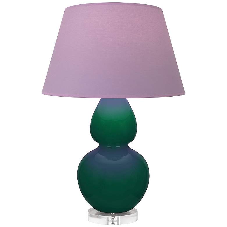 Image 1 Double Gourd 30"H Jungle And Lucite Lamp w/ Lavender And Plum Shade