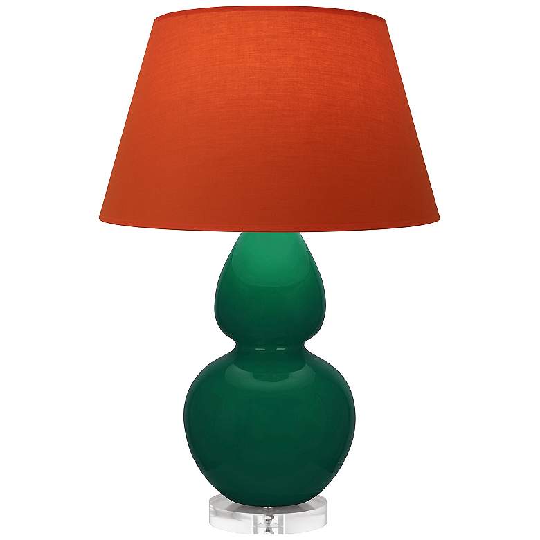 Image 1 Double Gourd 30"H Jungle And Lucite Lamp w/ Tangerine And Taupe Shade
