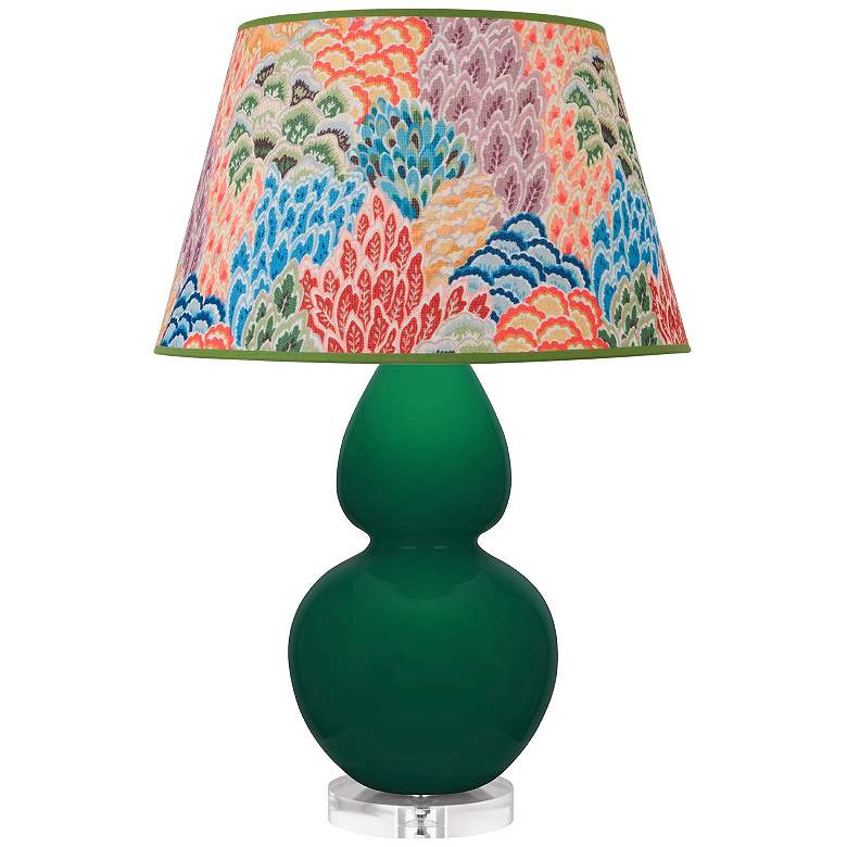 Image 1 Double Gourd 30"H Jungle And Lucite Table Lamp w/ Spring Floral Shade