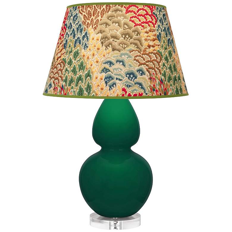 Image 1 Double Gourd 30"H Jungle And Lucite Table Lamp With Fall Floral Shade