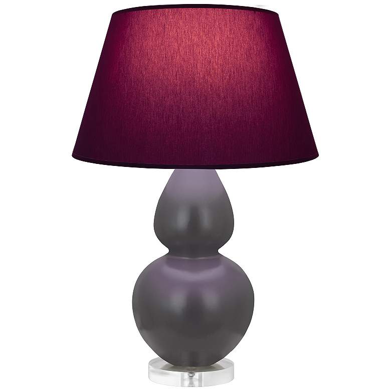 Image 1 Double Gourd 30"H Matte Ash And Lucite Lamp w/ Plum And Lavender Shade