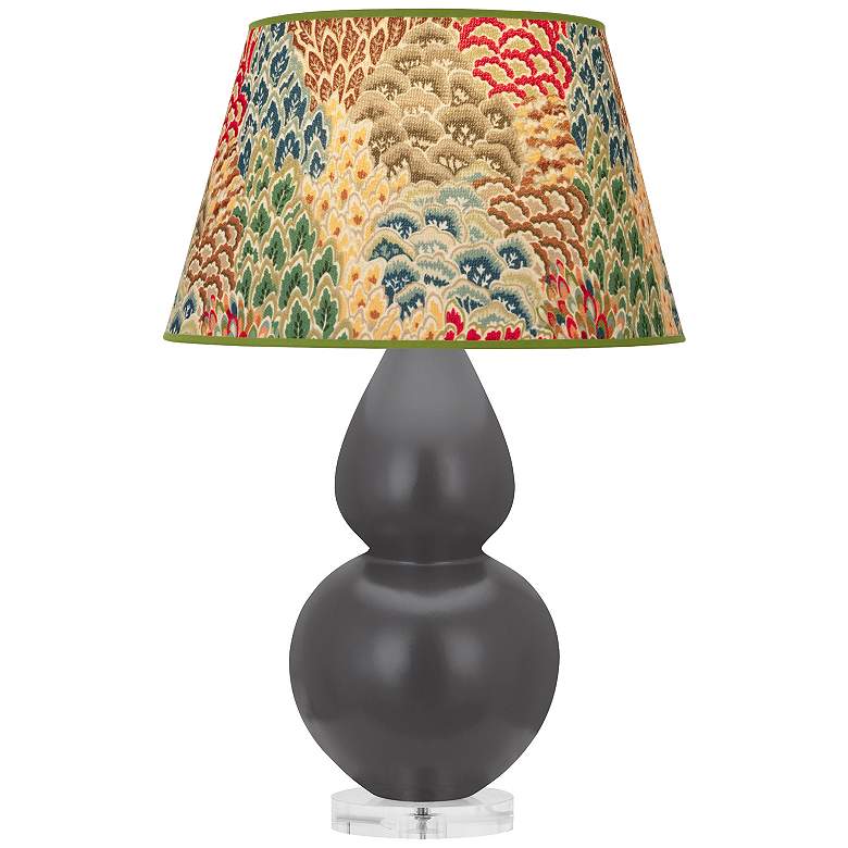 Image 1 Double Gourd 30"H Matte Ash And Lucite Table Lamp w/ Fall Floral Shade