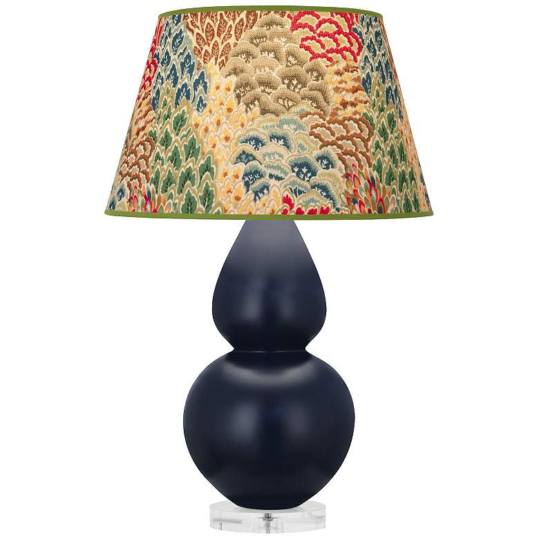 Image 1 Double Gourd 30"H Matte Blue And Lucite Lamp w/ Fall Floral Shade