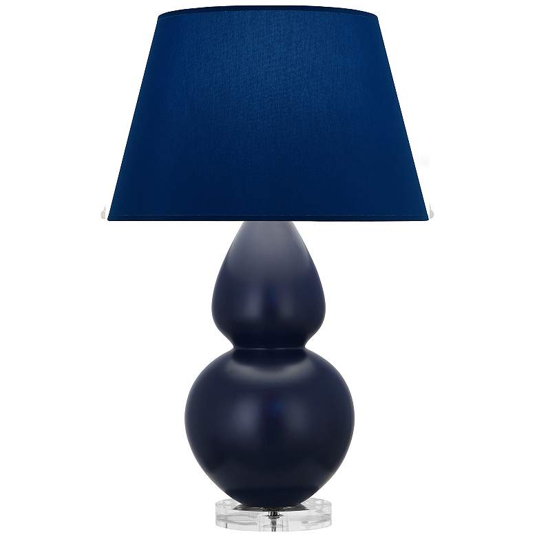 Image 1 Double Gourd 30"H Matte Blue And Lucite Lamp w/ Navy And Gray Shade