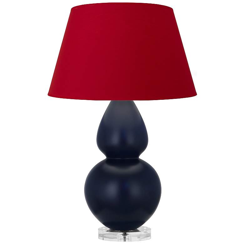 Image 1 Double Gourd 30"H Matte Blue And Lucite Lamp w/ Rose And Ink Shade