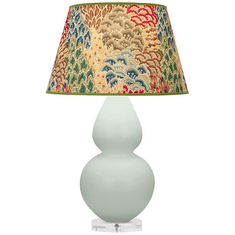 Image 1 Double Gourd 30"H Matte Celadon And Lucite Lamp w/ Fall Floral Shade