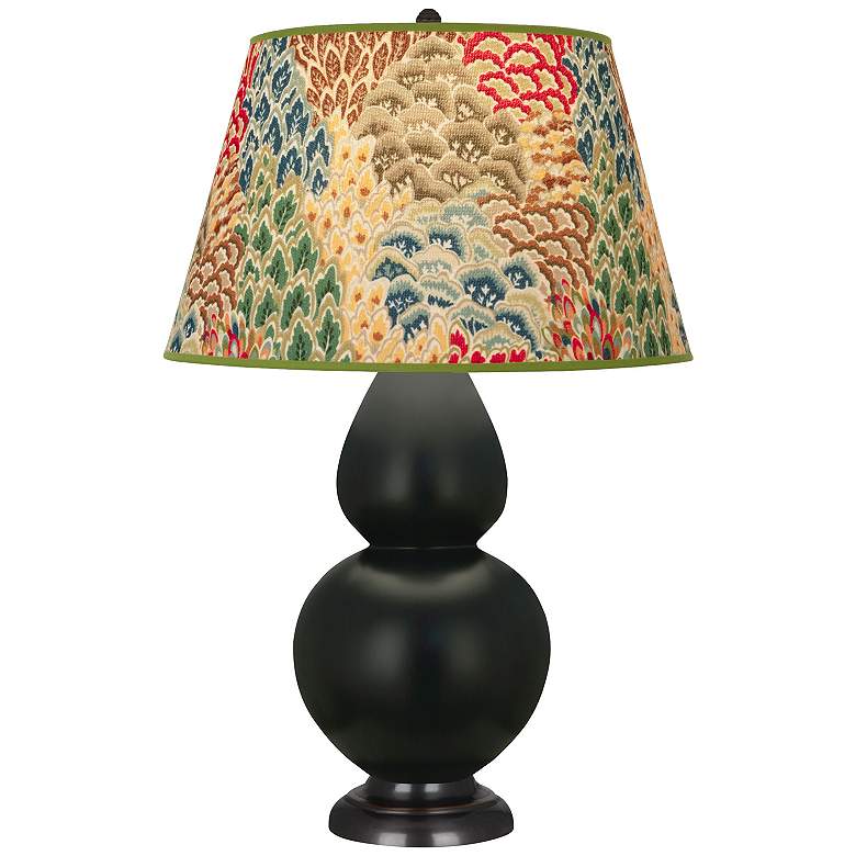 Image 1 Double Gourd 30"H Matte Obsidian And Lucite Lamp w/ Fall Floral Shade