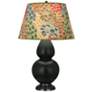 Double Gourd 30"H Matte Obsidian And Lucite Lamp w/ Fall Floral Shade