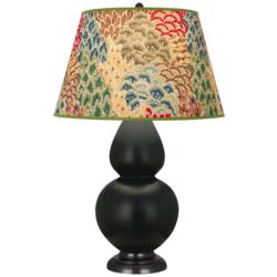 Double Gourd 30"H Matte Obsidian And Lucite Lamp w/ Fall Floral Shade