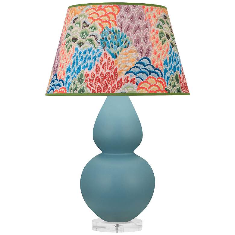 Image 1 Double Gourd 30"H Matte Steel Blue And Lucite Lamp w/ Spring Shade