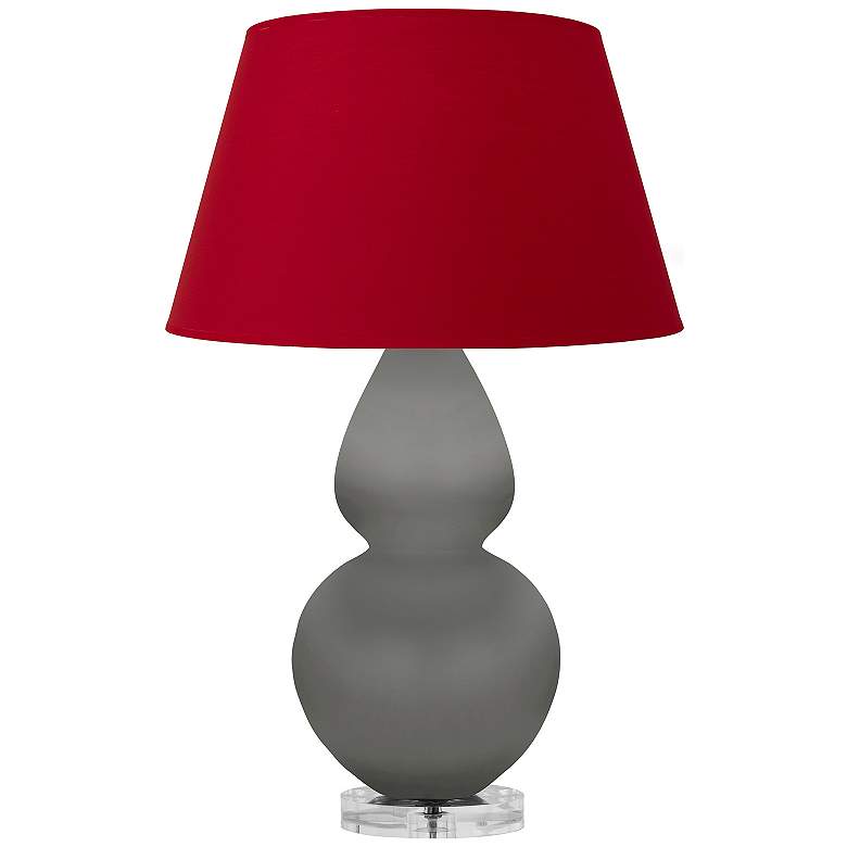 Image 1 Double Gourd 30"H Matte Taupe And Lucite Lamp w/ Black And Red Shade