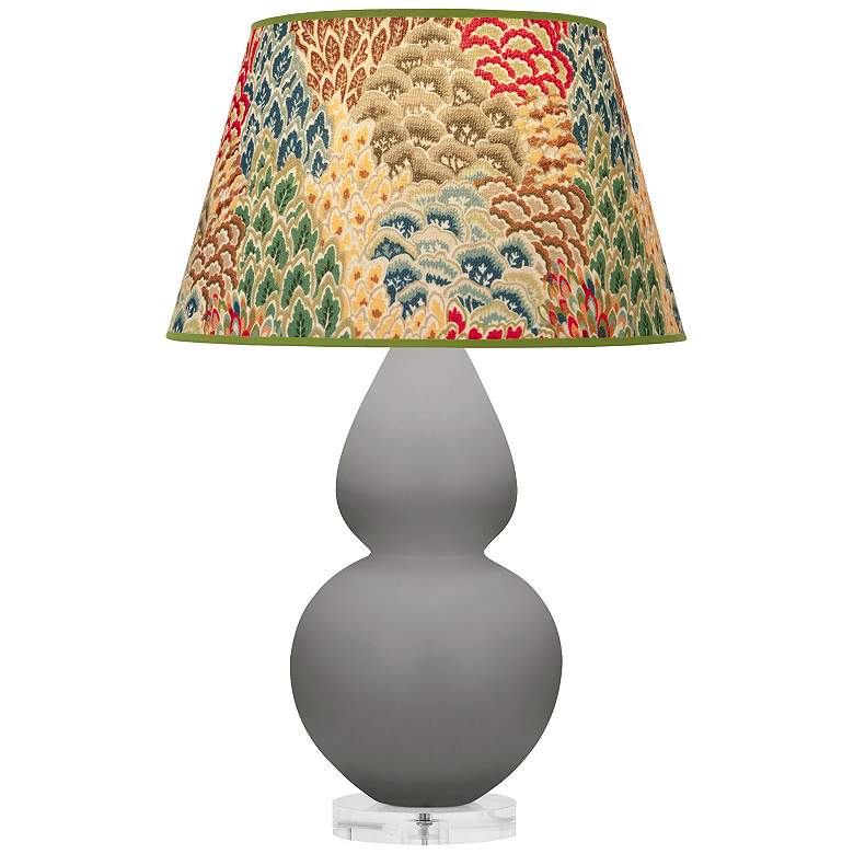 Image 1 Double Gourd 30"H Matte Taupe And Lucite Lamp w/ Fall Floral Shade