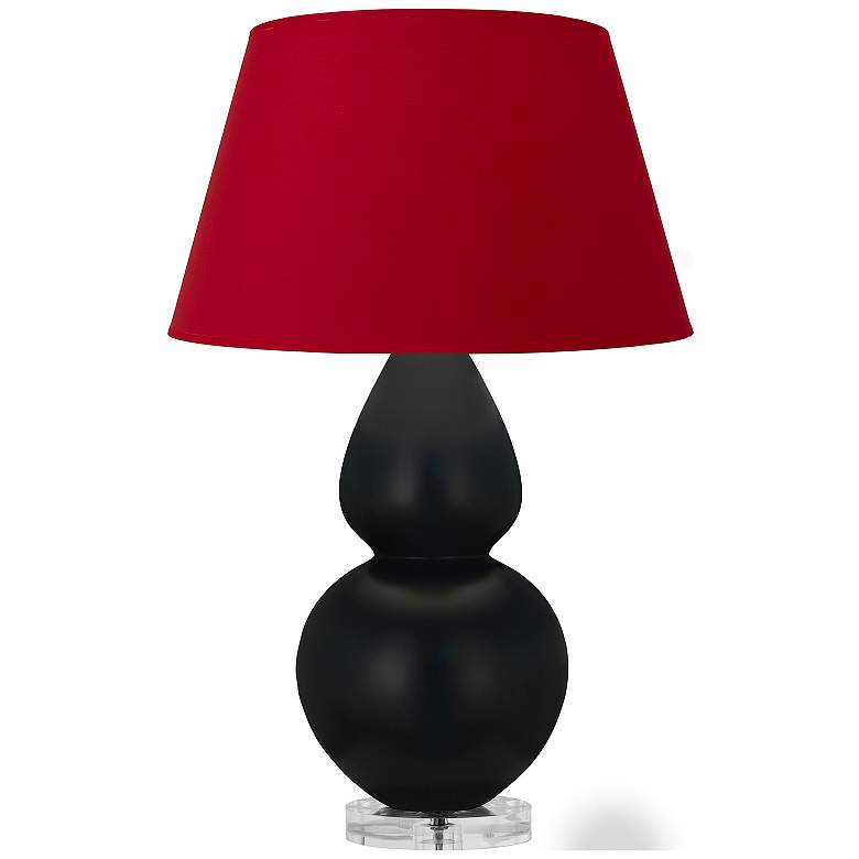 Image 1 Double Gourd 30"H Obsidian And Lucite Lamp w/ Black And Red Shade