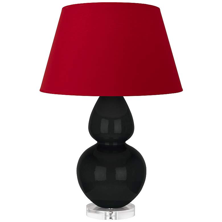 Image 1 Double Gourd 30"H Obsidian And Lucite Lamp w/ Black And Red Shade