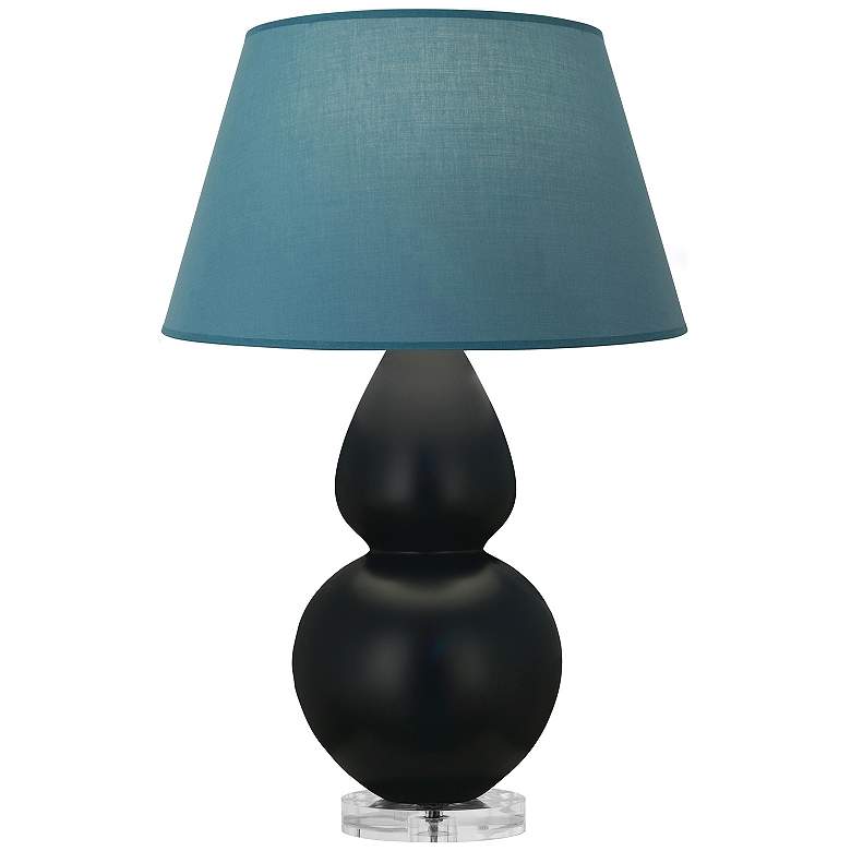 Image 1 Double Gourd 30"H Obsidian And Lucite Lamp w/ Bright Blue And Gray Shade